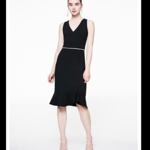 Betsey Johnson Dresses & Skirts - Betsey Johnson Black Mini Sheath Dress with faux pearl detail  and Ruffled Hem